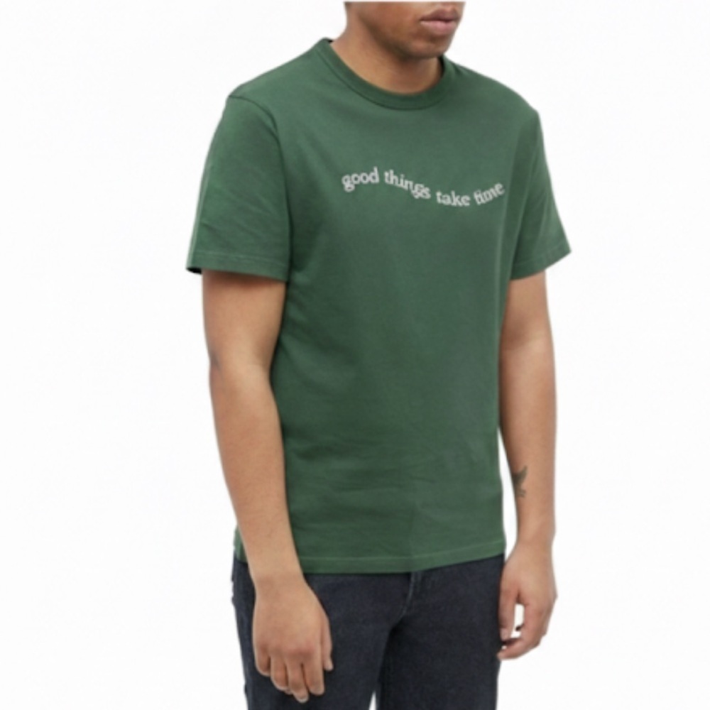 Forét Dark Green Pacific T-Shirt “Good Things Take Time” Size Large New With Tag